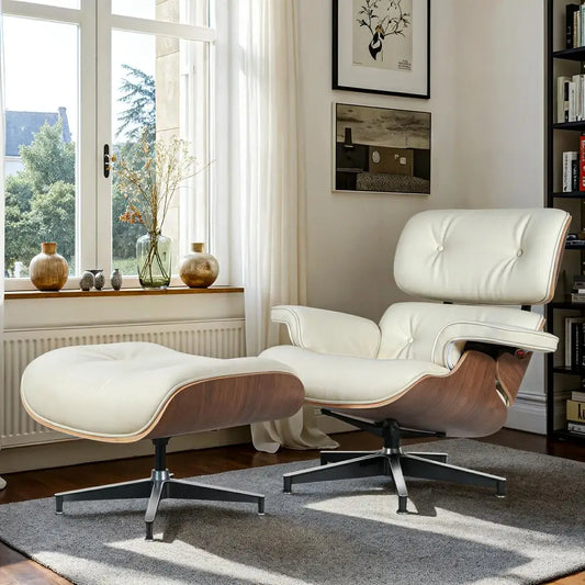 Mid-Century Modern Leather Lounge Chair with Ottoman – Vintage Accent Armchair for Living Room or Office