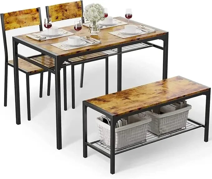 3-Piece Kitchen Dining Table Set with Chairs & Bench – Compact Dining Furniture for Small Spaces & Apartments