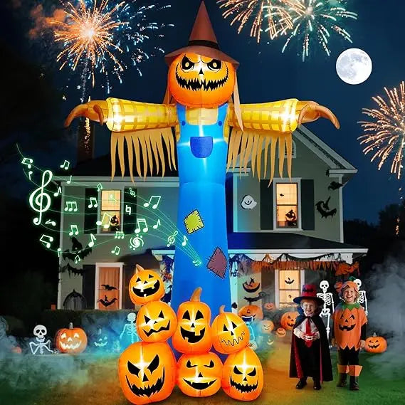 12.5 FT Halloween Inflatable Giant Pumpkin Scarecrow with LED Lights & Scary Sound – Musical Blow-Up Yard Decor