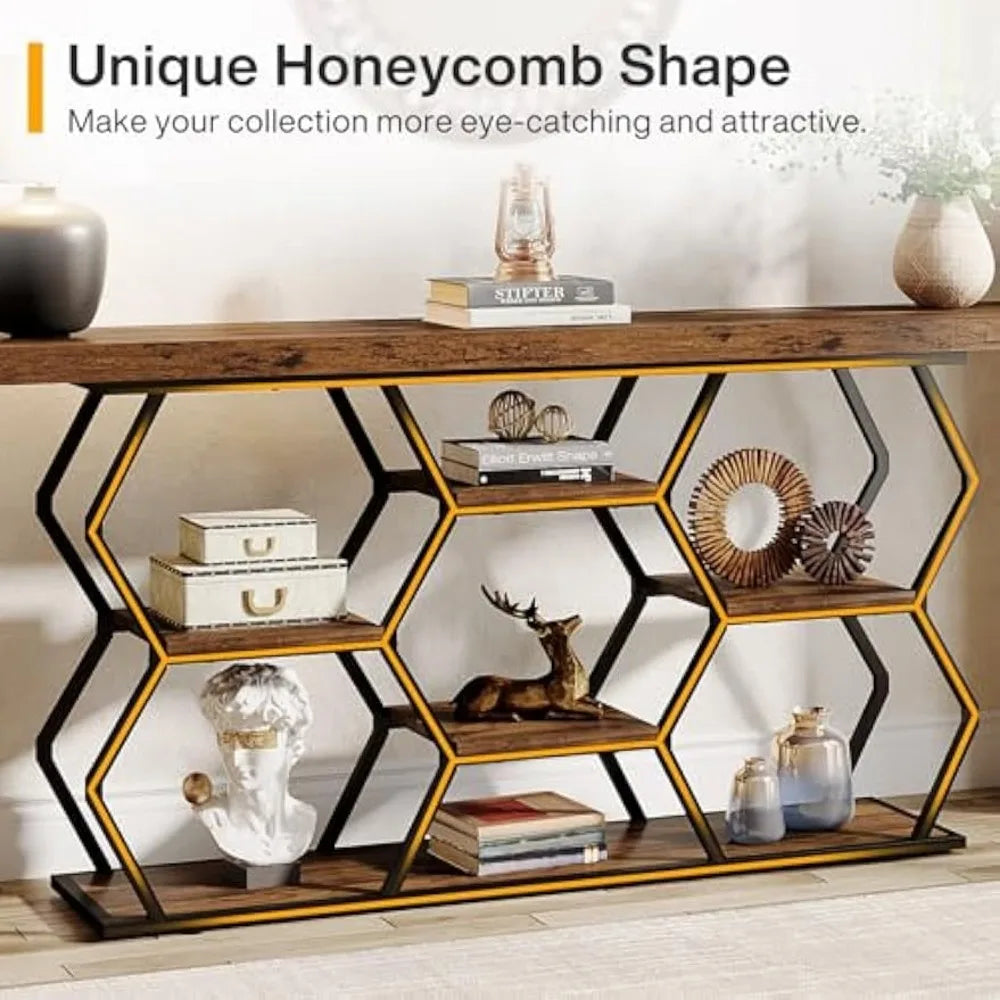 Extra Long Console Table with Shelves and Storage