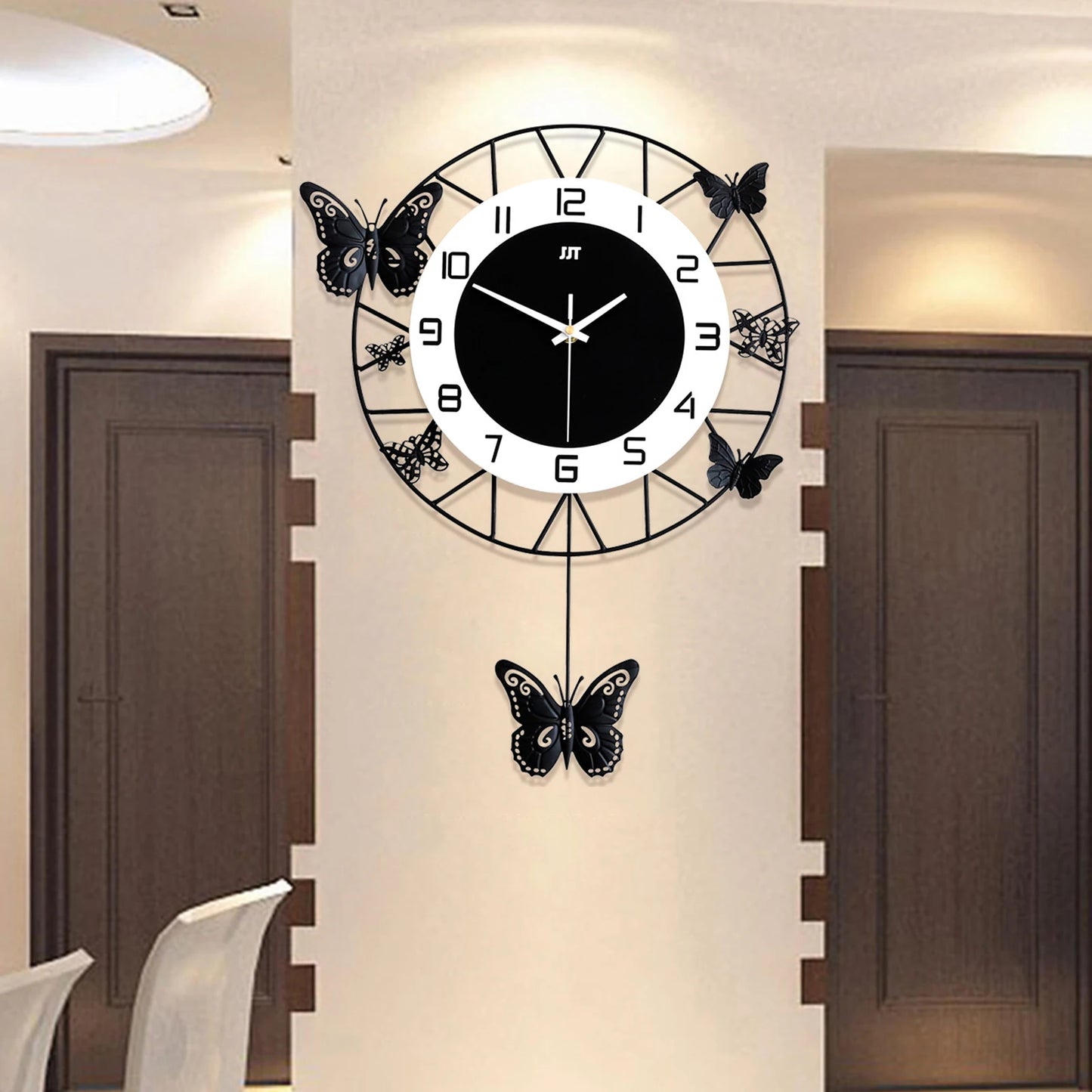 20inch Large Round Butterfly Wall-mounted Iron Clock