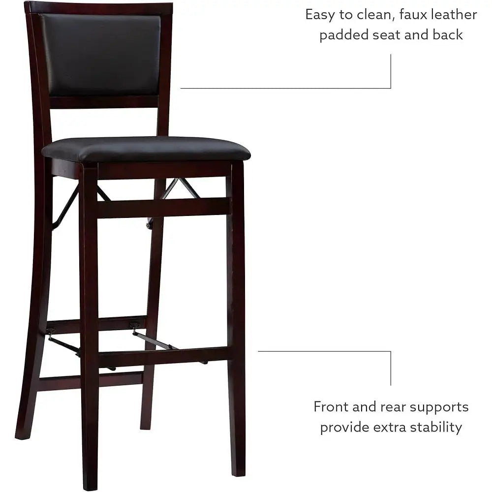 Folding Bar Stool – Faux Leather Seat, Compact Storage, Sturdy Build