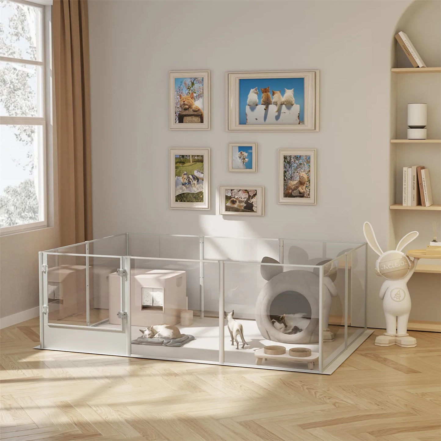 BingoPaw Clear Acrylic Dog Playpen Fence – Transparent Pet Exercise Pen with Waterproof Whelping Pad for Cats, Puppies, and Small Animals