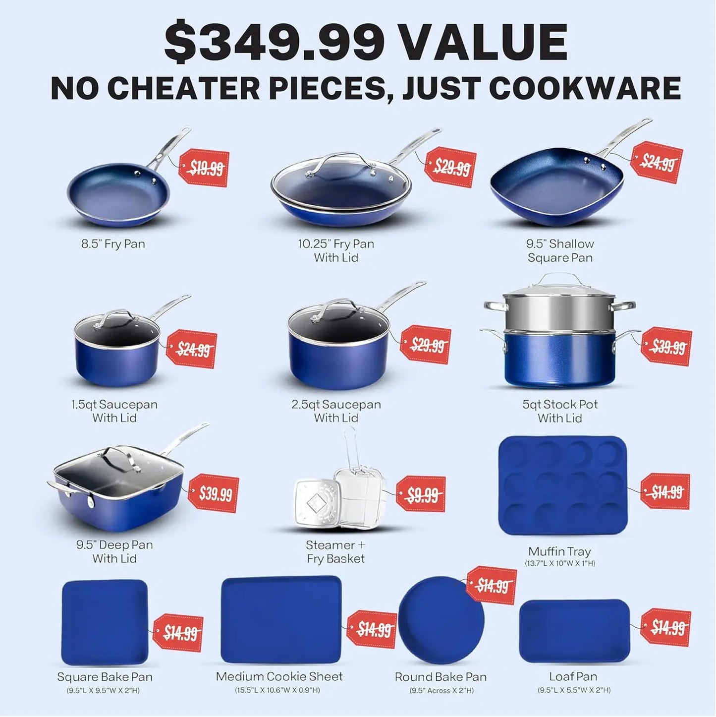 True 20-Piece Nonstick Pots and Pans Cookware & Bakeware Set – Deep Square Pan, Oven Safe, PFOA & PFOS-Free, Non-Toxic Kitchen Set