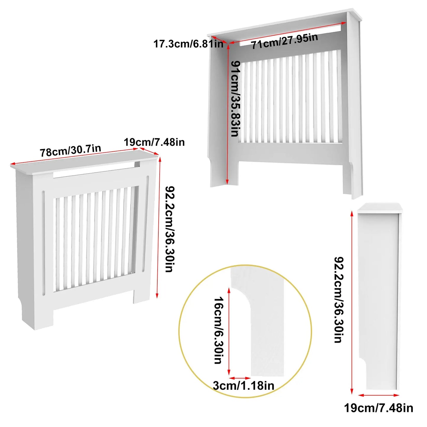 Extra Tall 92CM Radiator Cover MDF Cabinet Grill Shelf Fence Panel Barrier