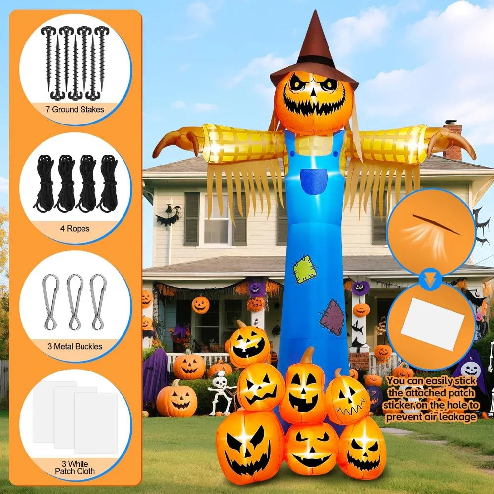 12.5 FT Halloween Inflatable Giant Pumpkin Scarecrow with LED Lights & Scary Sound – Musical Blow-Up Yard Decor