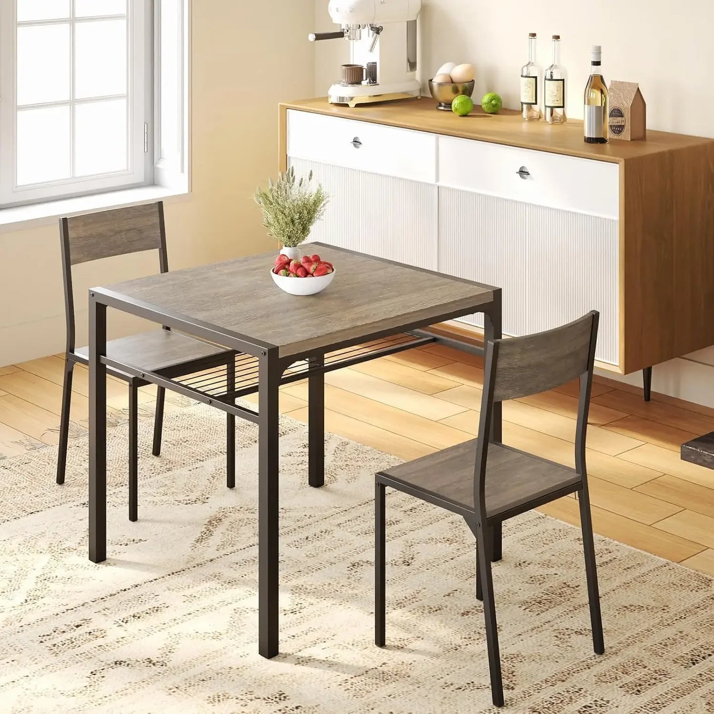 3-Piece Kitchen Dining Table Set with Chairs & Bench – Compact Dining Furniture for Small Spaces & Apartments