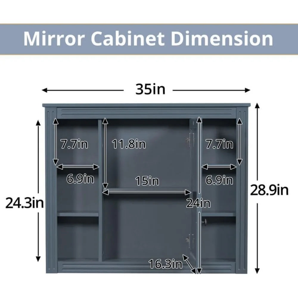 36" Bathroom Vanity Set with Integrated Resin Sink & Mirror Cabinet – Freestanding Single Basin Vanity with Storage Shelves and Drawers