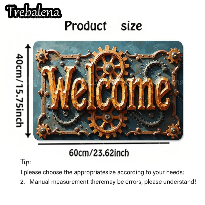 Steampunk Welcome Door Mat – Gear Design Entryway Rug for Home Décor