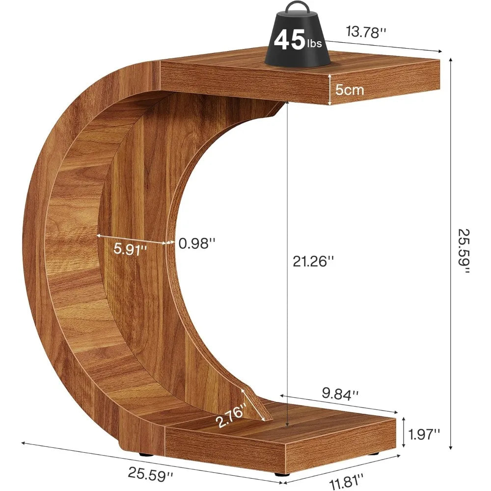 C-Shaped End Table Set of 2 – Rustic Walnut Side Tables for Couch, Small Space Living Room & Bedroom, Easy Assembly