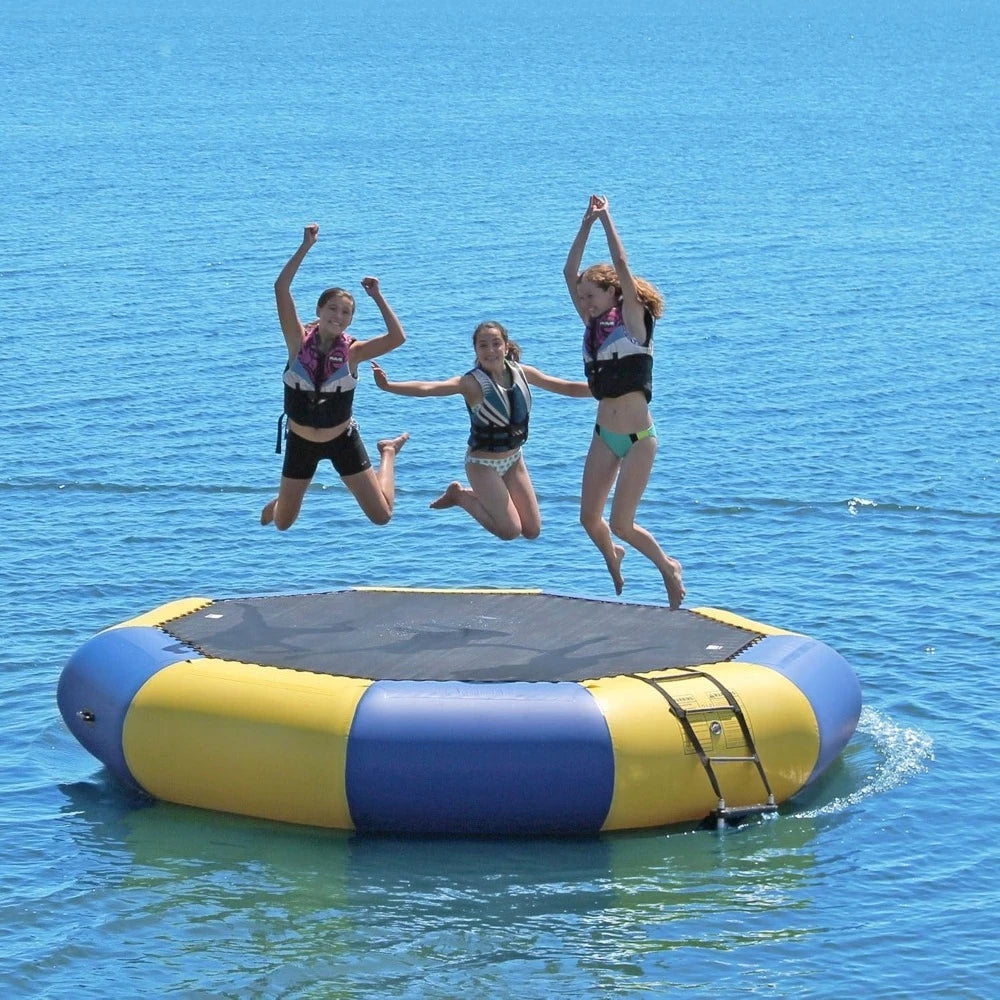 Inflatable Bongo Water Bouncer – 10FT / 13FT / 15FT / 20FT Recreational Water Trampoline with Ladder for Lake & Ocean Fun