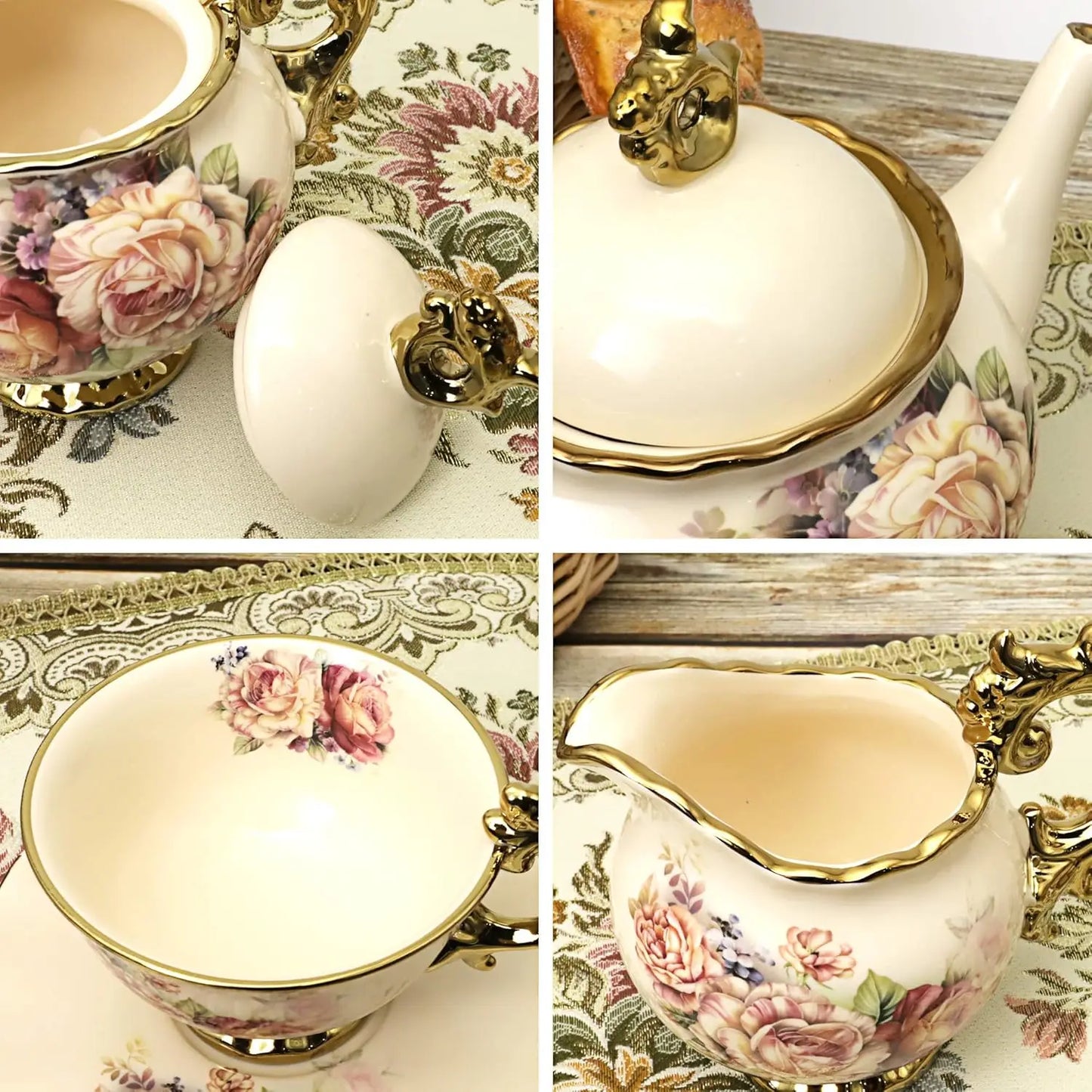 15-Piece British Porcelain Tea Set – Vintage Floral China Coffee Service with Large Tea Cups – Elegant Wedding & Adult Tea Party Set