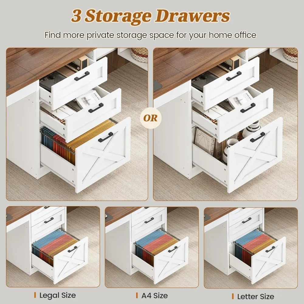 Farmhouse 96.5" Computer Desk with Drawers – Spacious Double Desk for 2 People with Storage Shelves – Long Home Office & Gaming Workstation