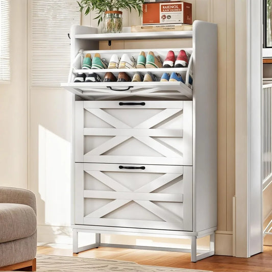 Shoe Storage Cabinet with Flip Drawers