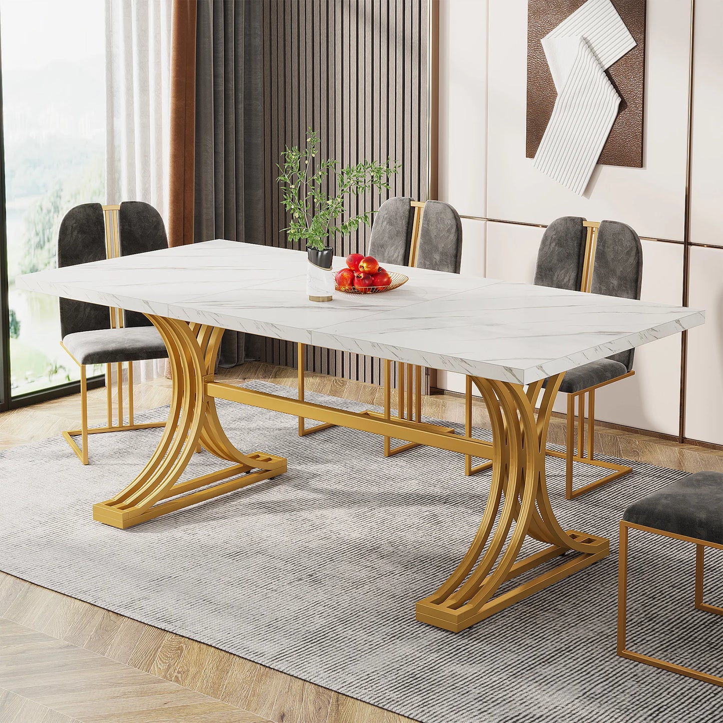 Tribesigns 63-Inch Rectangular Dining Table for 4-6 – Modern Kitchen Table with Faux Marble Top, White Finish
