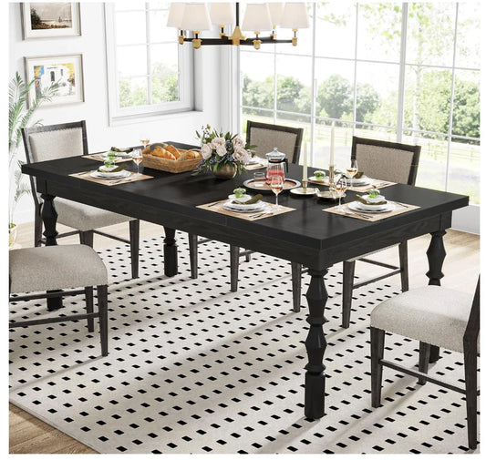 62” Farmhouse Wood Black Dining Table for 4–6 People – Modern Rectangular Kitchen & Dining Room Table