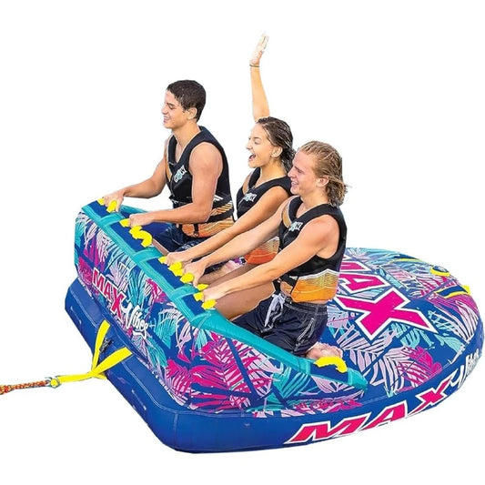 Max Tropical Inflatable Towable Tube – 1 to 3 Rider Soft Top Deck Tube for Kids & Adults with Secure Seating and Easy Tow Connector