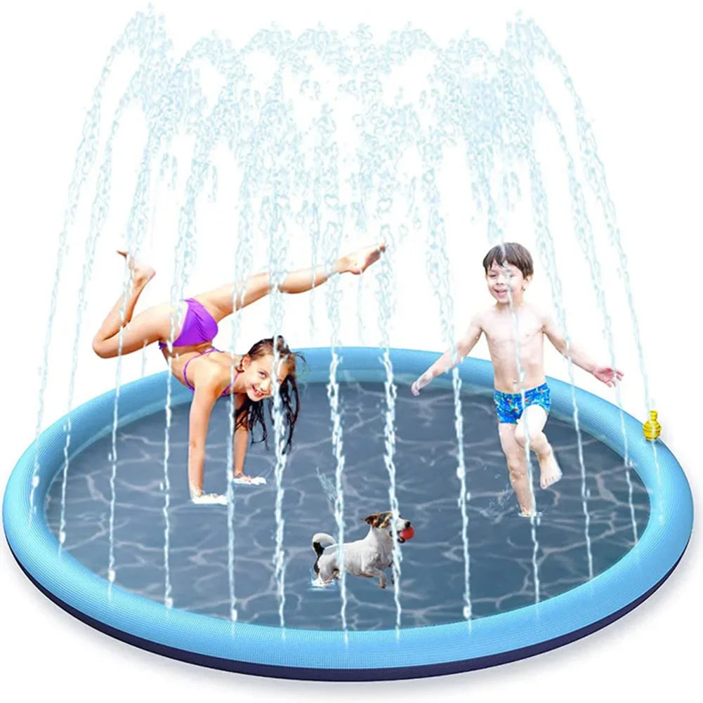 Summer Pet Sprinkler Pad – 100/150/170cm Inflatable Cooling Mat & Splash Pool for Dogs, Outdoor Water Spray Pad Bathtub for Pets