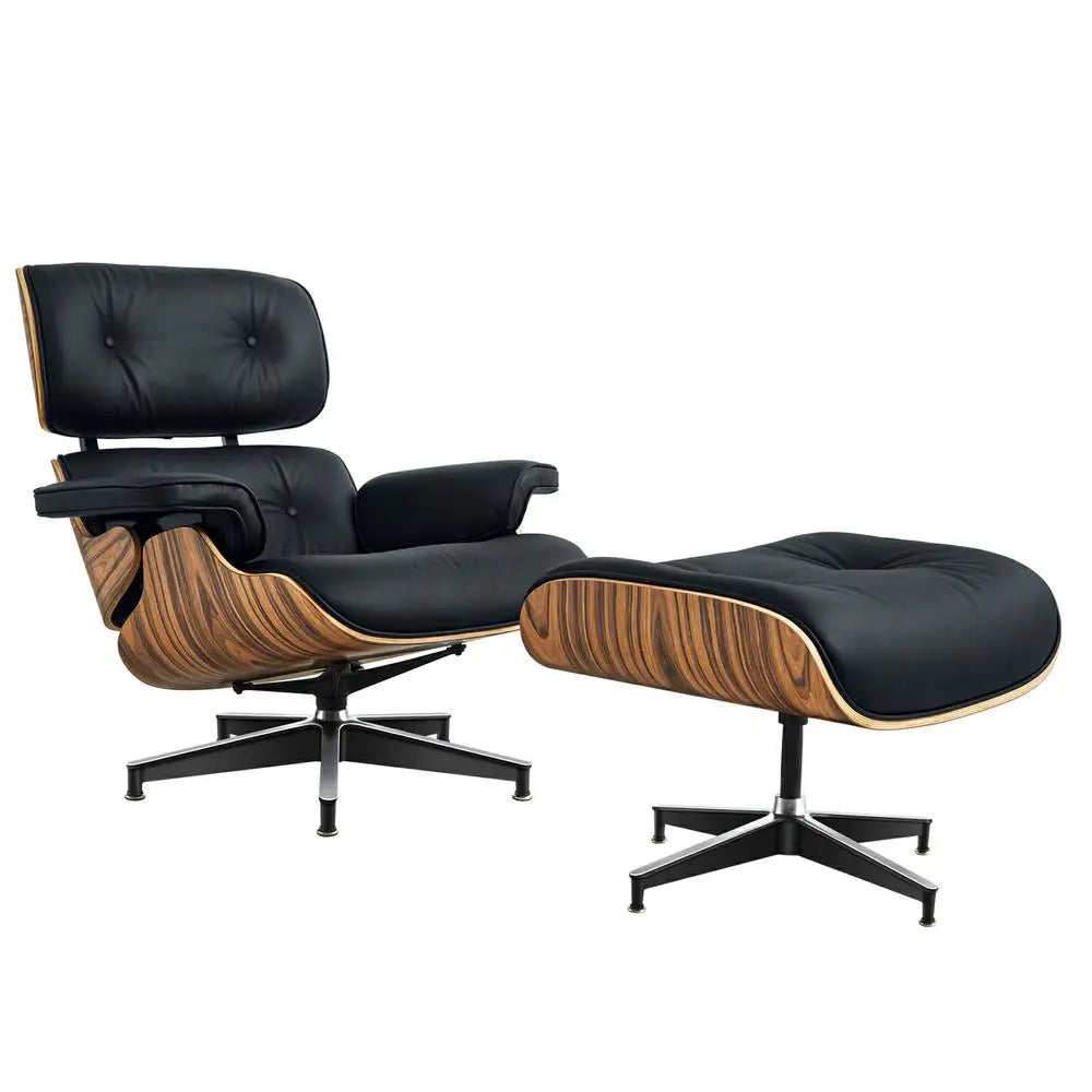Mid-Century Modern Leather Lounge Chair with Ottoman – Vintage Accent Armchair for Living Room or Office