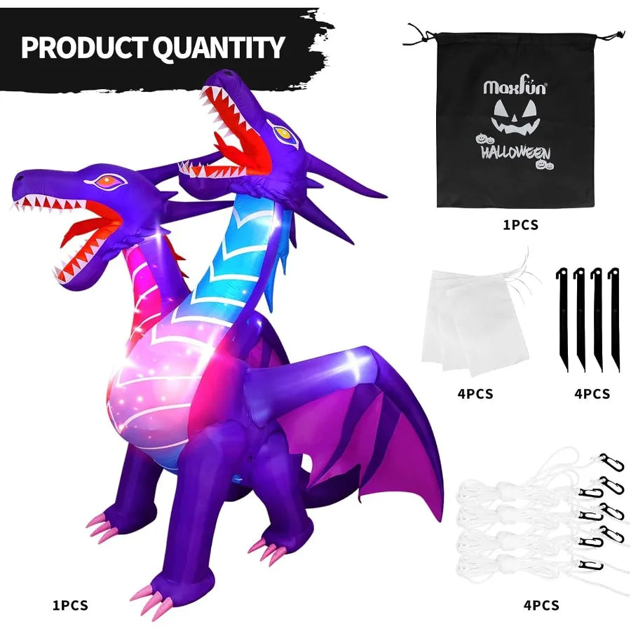 8FT Halloween Inflatable Dragon Decoration – LED Lighted Blow-Up for Outdoor & Indoor Yard, Garden, or Lawn Display