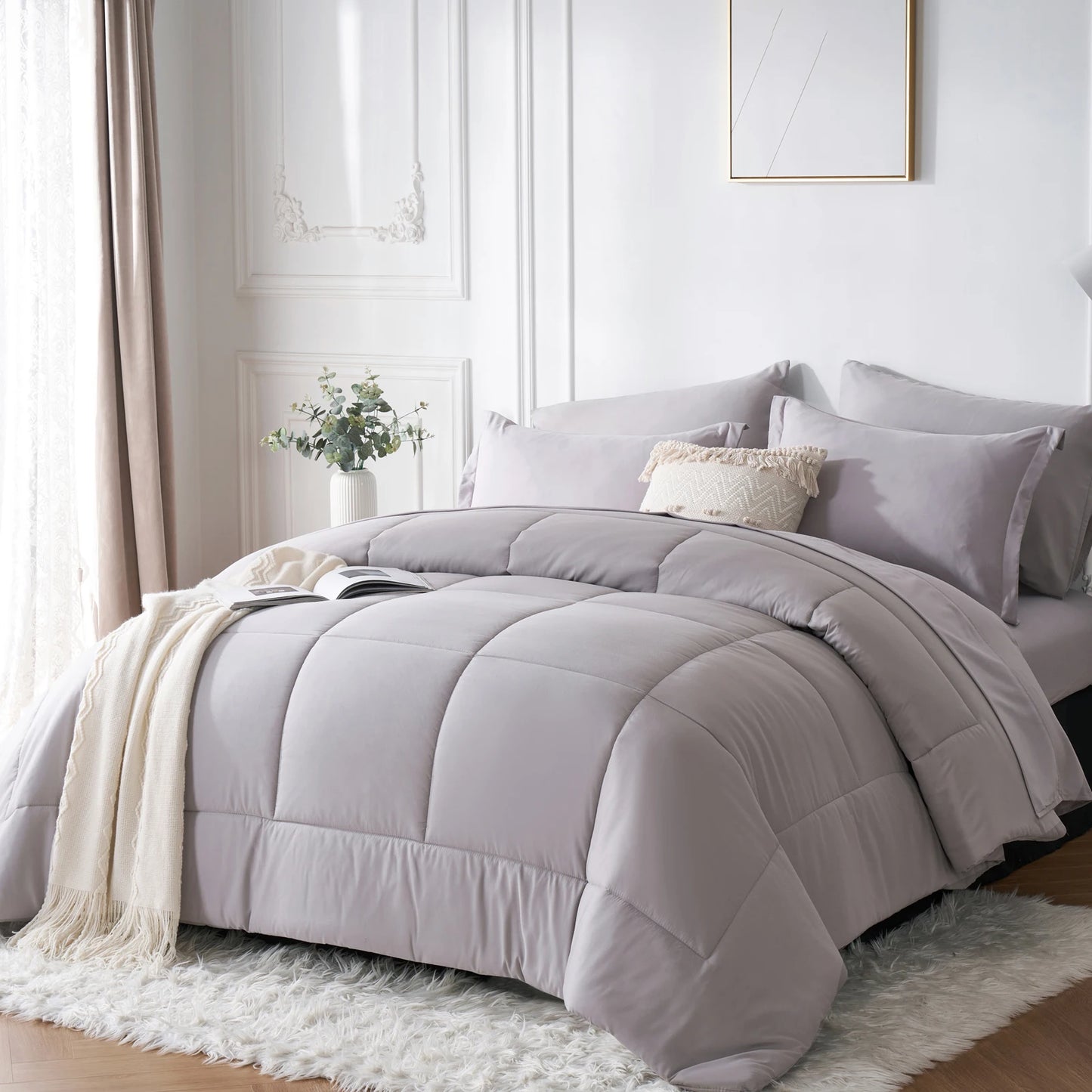 7-Piece Queen Bed-in-a-Bag Comforter Set – Stylish Solid Geometry Comforter, Sheets & Pillowcases