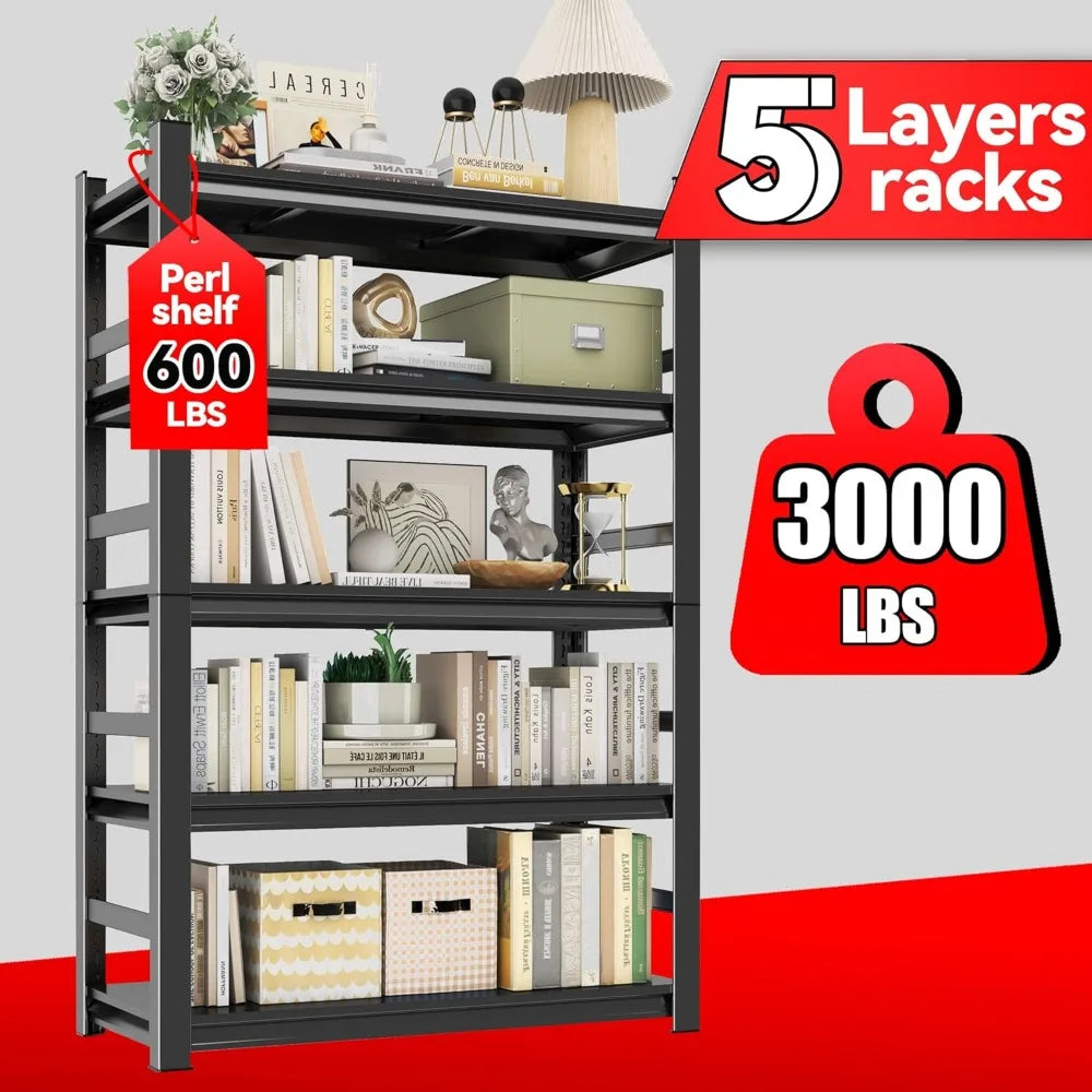 5 Tier Heavy Duty Metal Adjustable Bookshelves