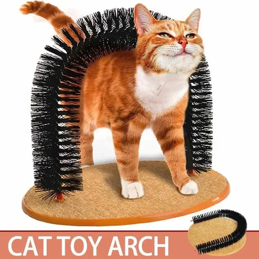 Cat Grooming Arch with Massage Brush & Scratching Pad – Interactive Self-Groomer and Pampering Toy for Cats