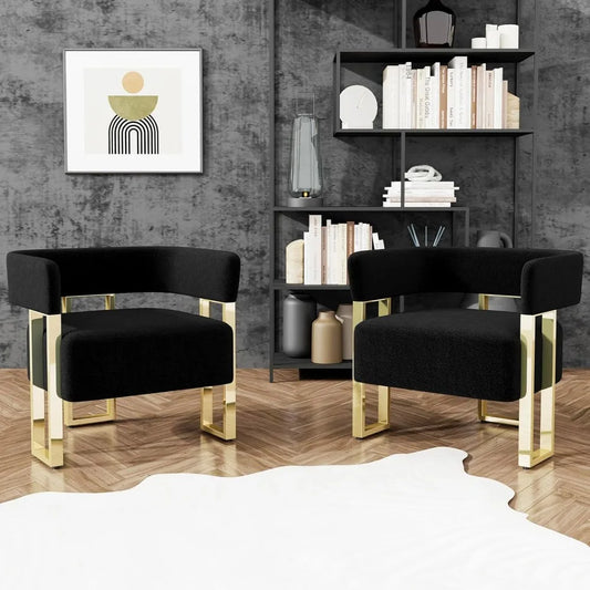 Modern Black and Gold Accent Bucket Chair Set of 2