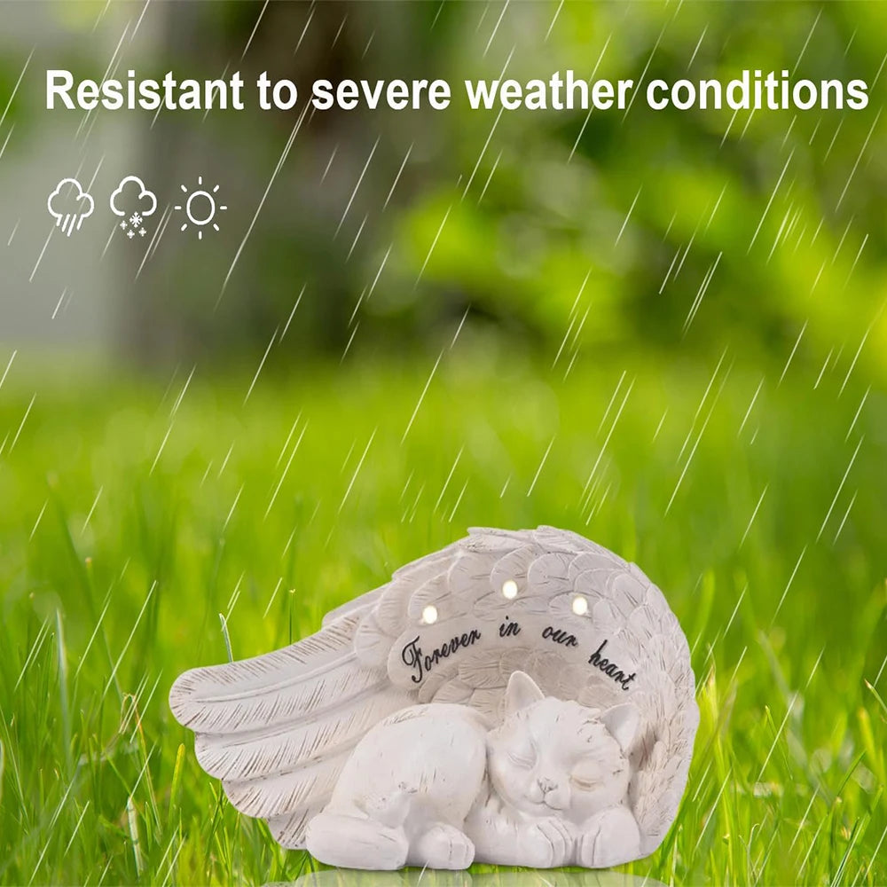 Solar Angel Cat Memorial Statue – Pet Loss Gift with Lighted Wings