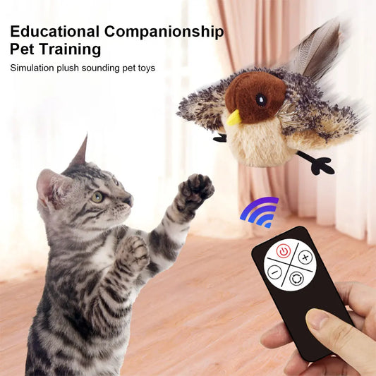 Interactive Flying Bird Cat Toy – Electric Flapping Wings & Squeaky Plush Sparrow with Catnip, Realistic Simulation Toy for Cats