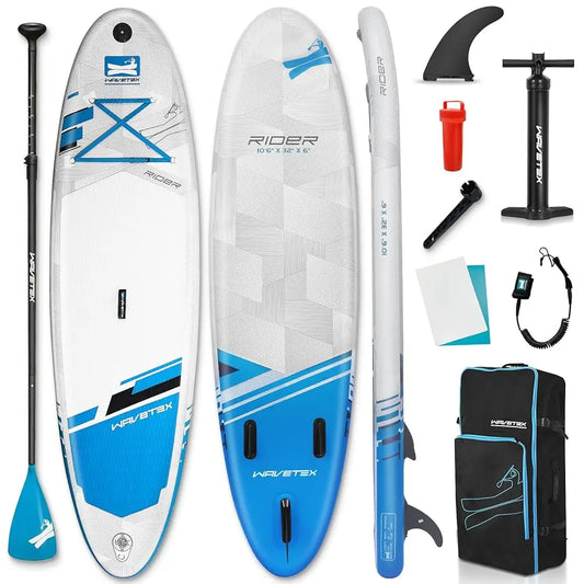 Inflatable Stand Up Paddle Board with SUP Camera Mount & Seat – Wide Stance Blow-Up Paddleboard Kit with Backpack, Pump & 3 Fins
