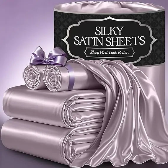 Satin Bed Sheets – 4-Piece Luxury Silky King Size Bedding Set, Softer Than Silk, Wrinkle-Free with 15” Deep Pocket Fitted Sheet