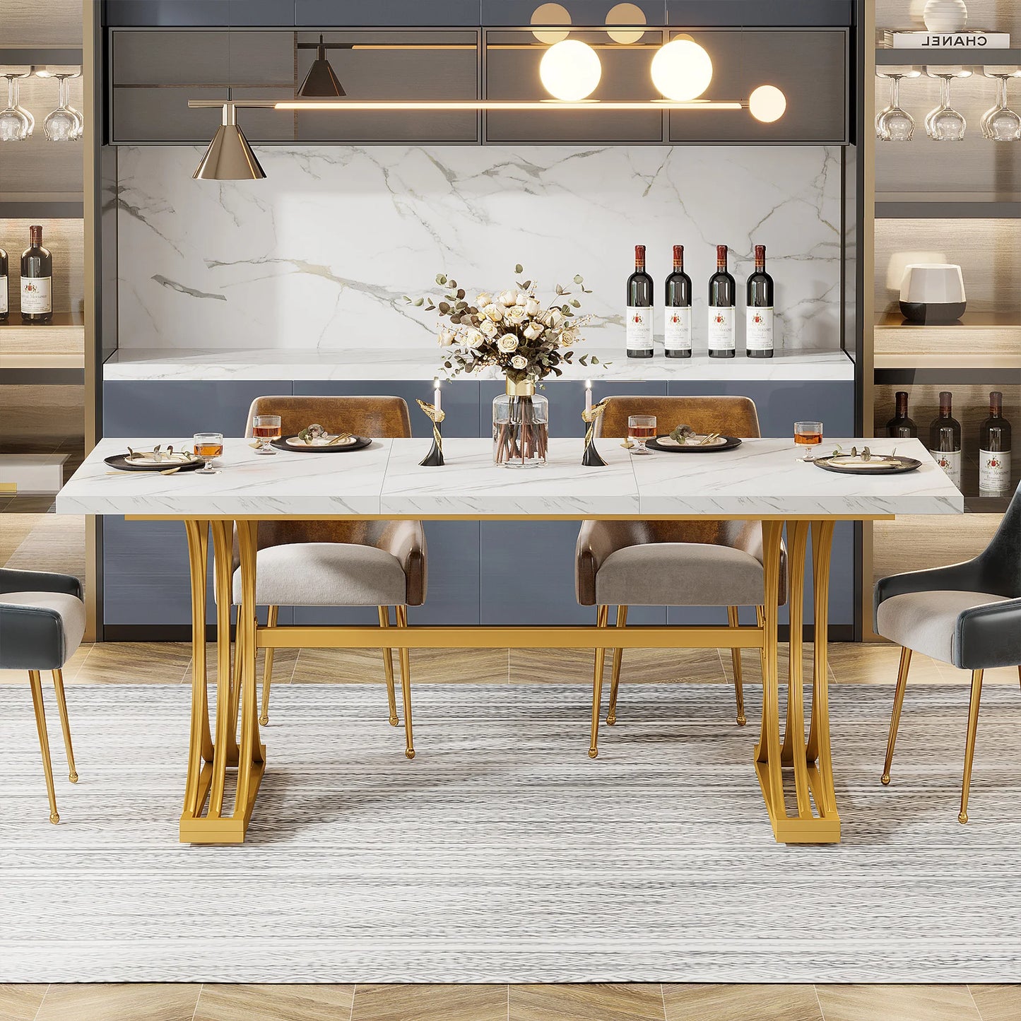 Tribesigns 63-Inch Rectangular Dining Table for 4-6 – Modern Kitchen Table with Faux Marble Top, White Finish
