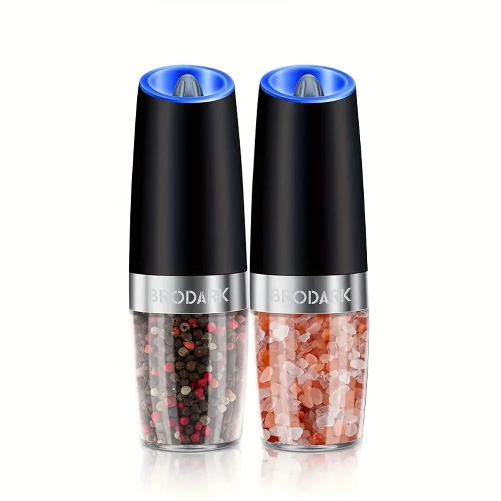 1/2PCS Electric Salt and Pepper Grinder Set – Battery Operated, Gravity Sensor Automatic Mill with LED Light, One-Handed Operation