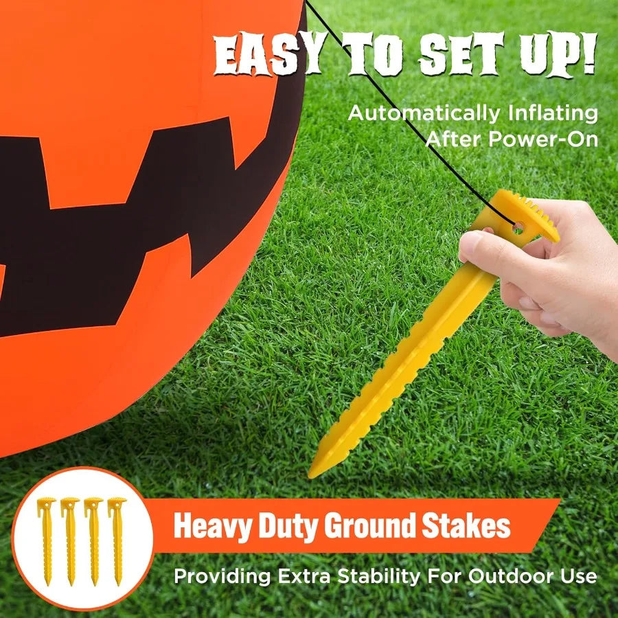 10 FT Halloween Inflatable Giant Pumpkin with Rotating LEDs – Outdoor Front Lawn & Garden Decoration for Seasonal Yard