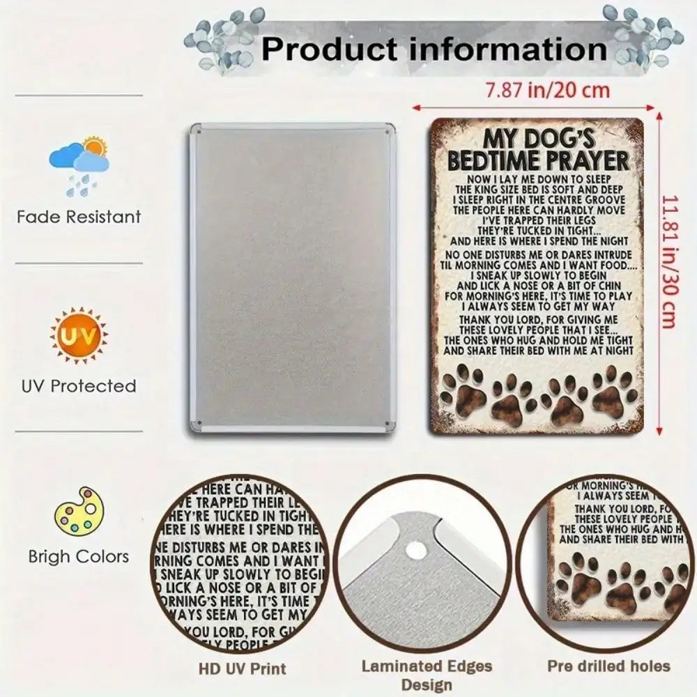 1PC "My Dog's Bedtime Prayer" Pet Tin Sign - Family Life Design For Pet Area & Home Decor, Dog Lover Gift