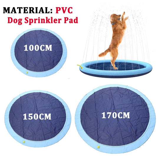 Summer Pet Sprinkler Pad – 100/150/170cm Inflatable Cooling Mat & Splash Pool for Dogs, Outdoor Water Spray Pad Bathtub for Pets