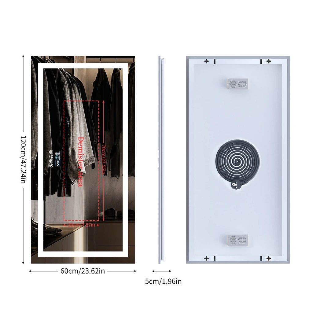 XXL Smart LED Bathroom Vanity Mirror – Wall Mounted with Bluetooth Speaker, Digital Display, Anti-Fog, Dual Front & Back Lighting for Home, Hotel, or Hallway
