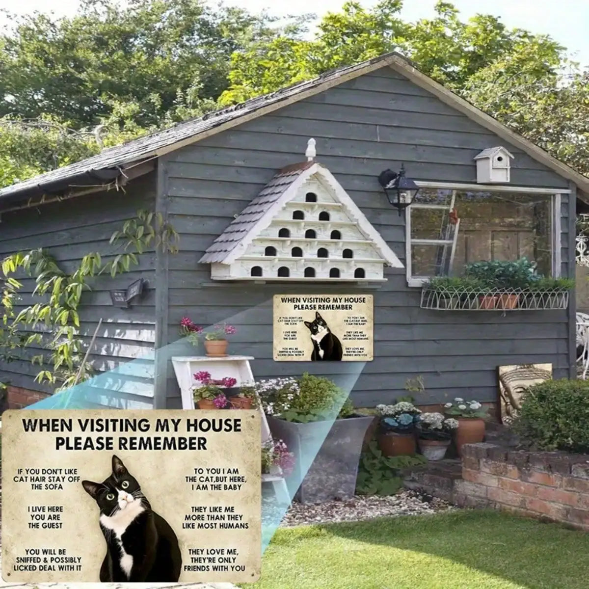 1PC Tin Sign – Funny Pet Theme Home Decor, “When Visiting Remember” Cat Illustration, 8x12 Inches