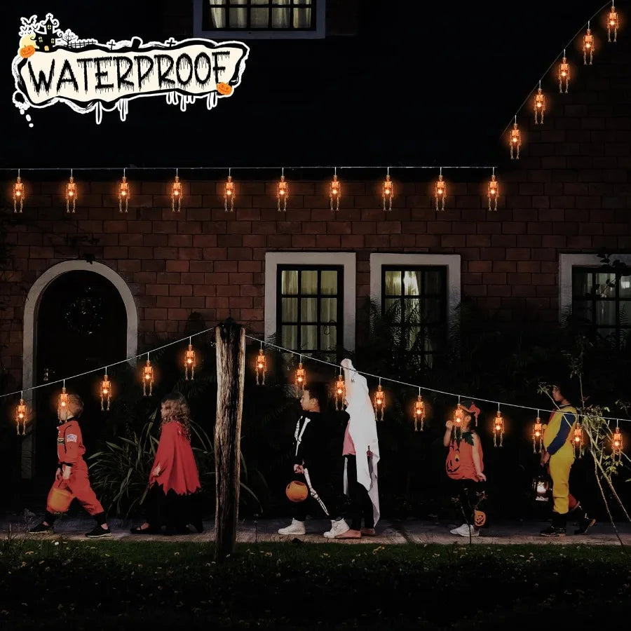 Halloween Skeleton Skull Lighted Holiday Display – Waterproof, Battery Operated with 20 LEDs & 8 Lighting Modes