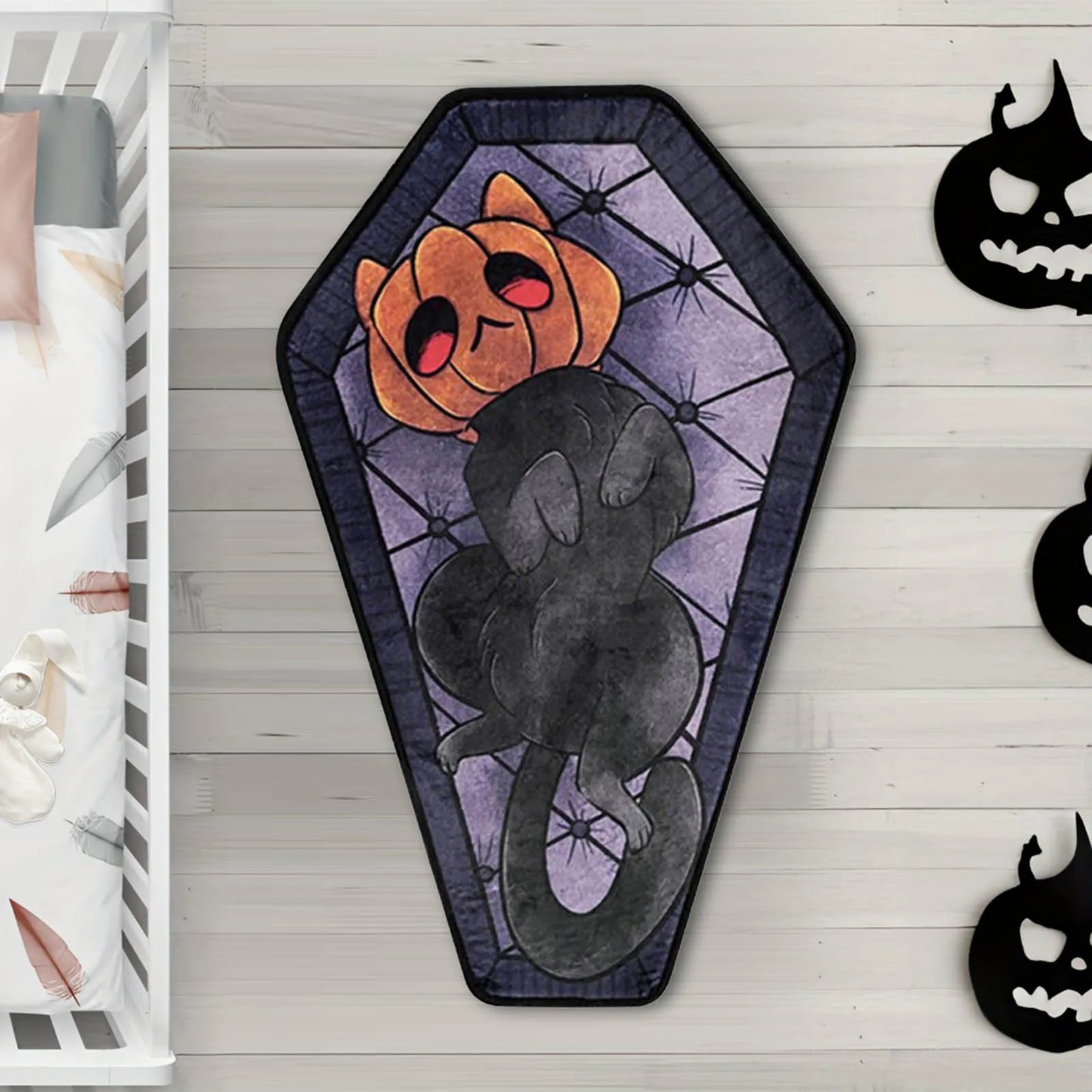 Gothic Halloween Skull & Coffin Carpet – Washable Horror Floor Mat for Bedroom, Living Room & Entryway