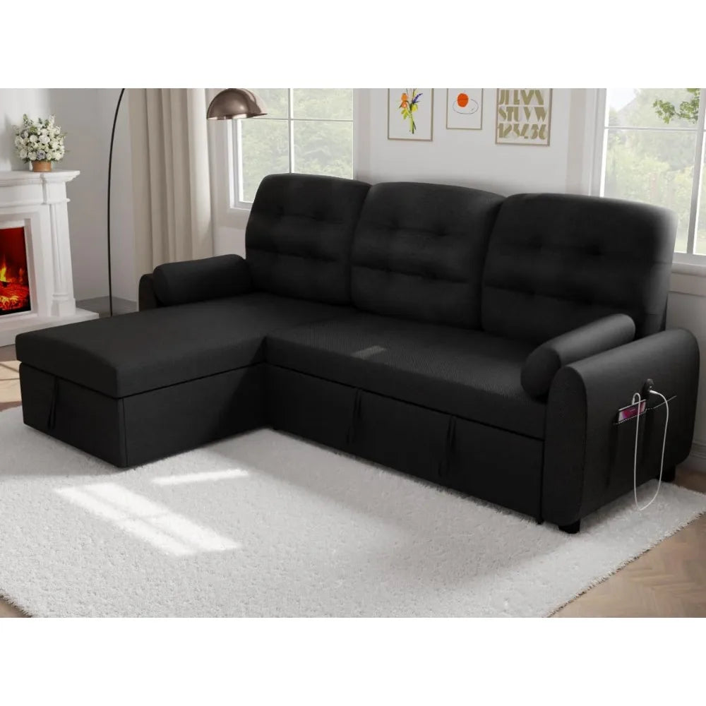 87" Sectional Sleeper Sofa Couch with Reversible Storage Chaise