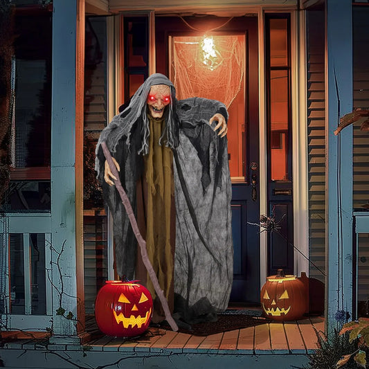 5.3FT Talking Halloween Witch with Cane β Outdoor Spooky Decoration with Glowing Eyes & Sound Effects