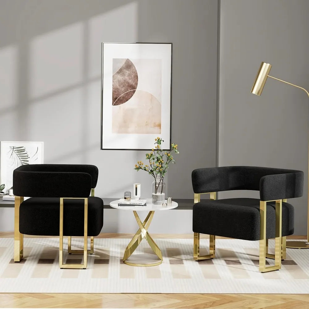 Modern Black and Gold Accent Bucket Chair Set of 2