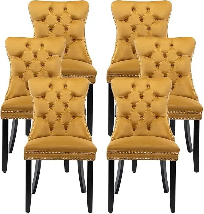 Leather Dining Chairs Set of 6 – Upholstered Wingback Dining Chairs with Nailhead Trim & Solid Wood Legs – Luxury Dining Room Side Chairs