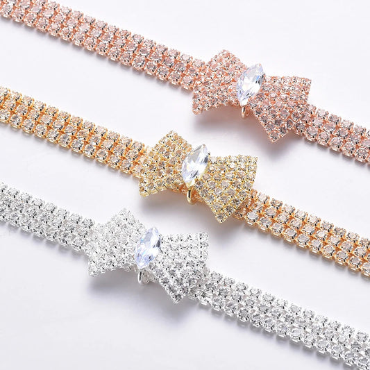 Zircon Bow Tie Dog & Cat Collar β Rose Gold Adjustable Pet Necklace with Lobster Clasp & Gift Box | Elegant All-Season Accessory