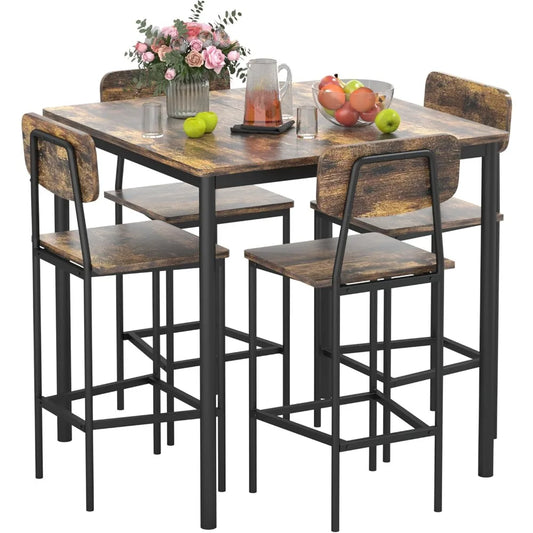 5-Piece Counter Height Dining Table Set with 4 Bar Stools – Space-Saving Square Table and Chairs for Kitchen, Dining Room, Apartment