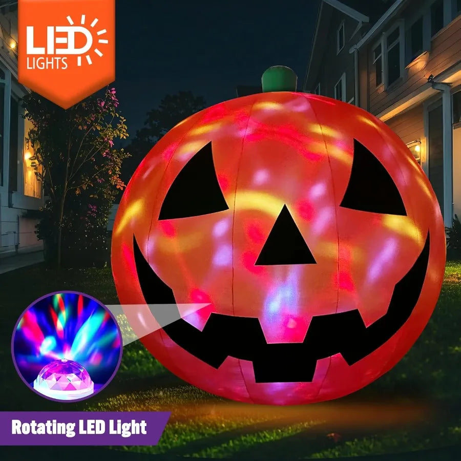 10 FT Halloween Inflatable Giant Pumpkin with Rotating LEDs – Outdoor Front Lawn & Garden Decoration for Seasonal Yard