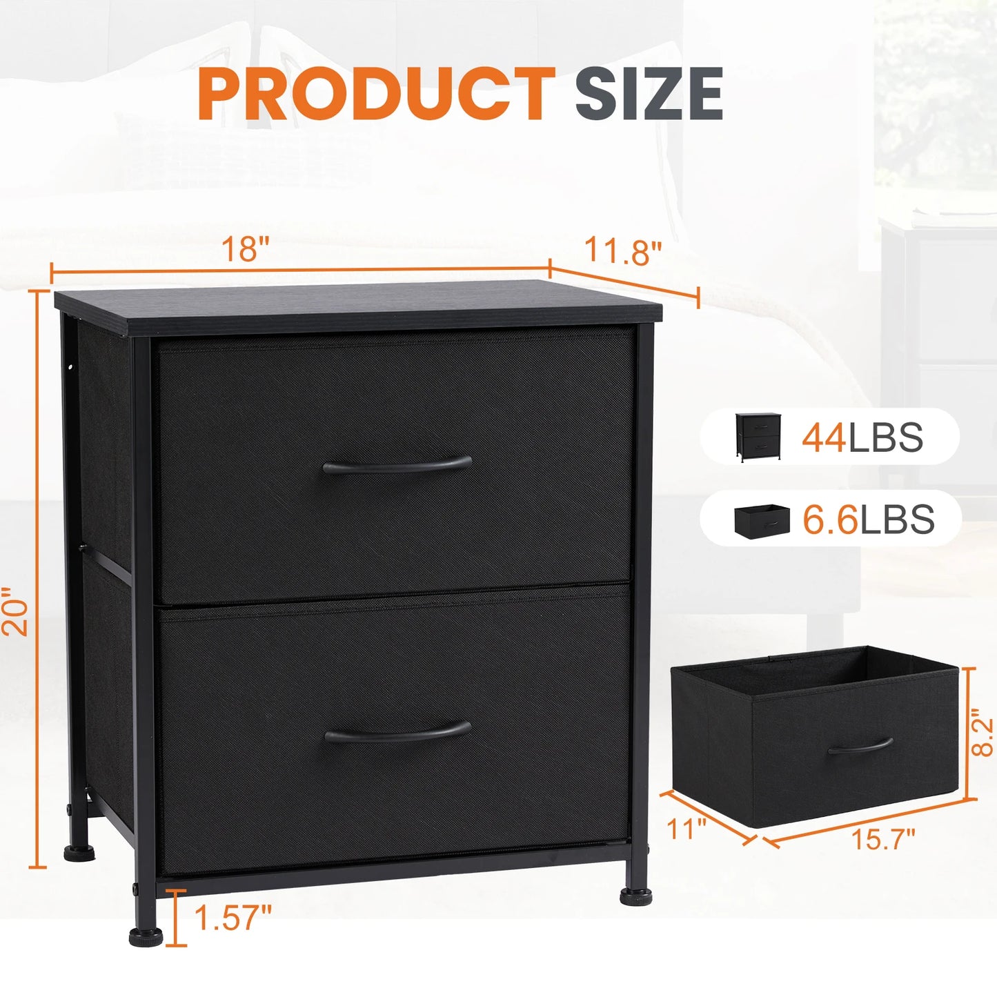 JHK Nightstand with 2 Fabric Drawers – Versatile Bedside Storage Table for Bedroom, Living Room, or Closet Use