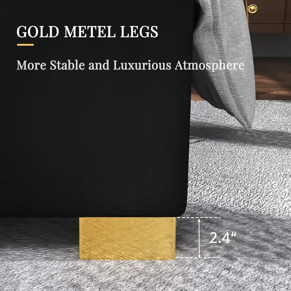 King Size Platform Bed Frame – 65" Velvet Upholstered Headboard with Elegant Gold Trim, Sturdy Wood Slats, No Box Spring Needed